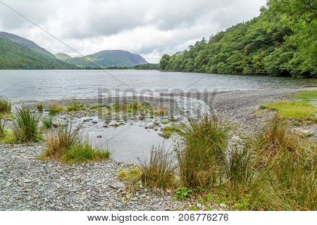 A landscape view of Buttermere one of the lakes in the Lake District Cumbria United Kingdom.