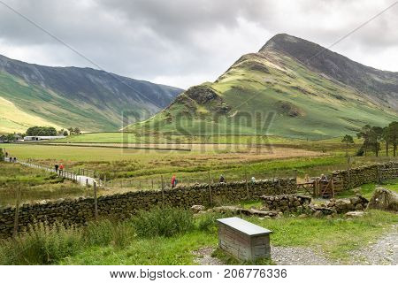 A landscape view of Buttermere one of the lakes in the Lake District Cumbria United Kingdom.