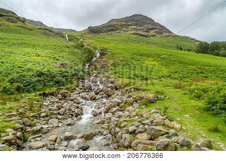 A landscape view of Buttermere one of the lakes in the Lake District Cumbria United Kingdom.