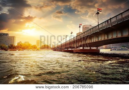 Bridge on the Nile dividing Cairo and Giza