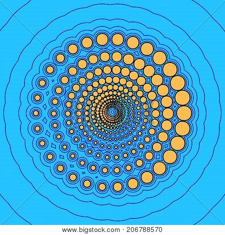 Abstract technology circles sign. Vector. Sand color icon with black contour and equidistant blue contours like field at sky blue background. Like waves on map - island in ocean or sea.