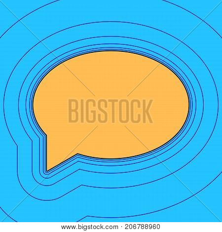 Speech bubble icon. Vector. Sand color icon with black contour and equidistant blue contours like field at sky blue background. Like waves on map - island in ocean or sea.