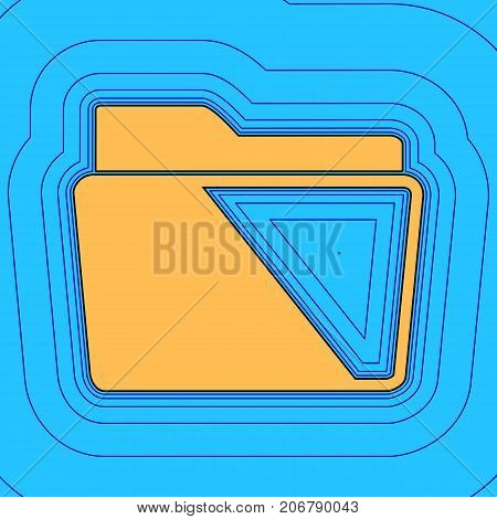 Folder sign illustration. Vector. Sand color icon with black contour and equidistant blue contours like field at sky blue background. Like waves on map - island in ocean or sea.