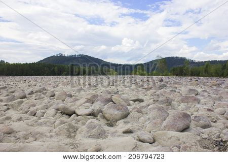 Low tide on the Katun River. Russia Siberia the Altai Mountains