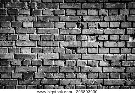 black brick old broken wall background texture
