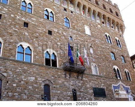 Palace in the square in Florence city, italy, ancient