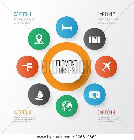 Journey Icons Set. Collection Of Doss, Location, Planet And Other Elements
