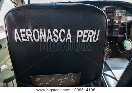 NASCA, PERU - OCTOBER 9, 2016: plane is preparing to take off over the Nazca lines.