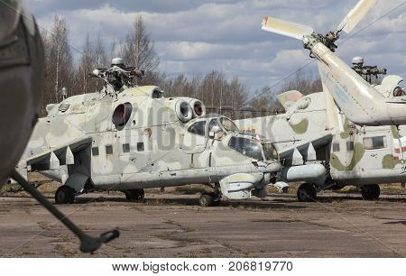 Abandoned old Soviet military chopper an abandoned airport