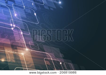 Abstract colorful tech pattern background with glowing circuit. Technology innovation hardware concept. 3D Rendering