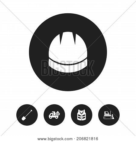 Set Of 5 Editable Construction Icons. Includes Symbols Such As Bulldozer, Camion, Cork Jacket And More
