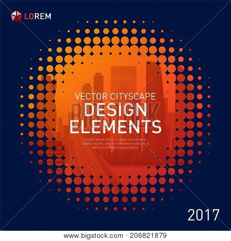 Design element for corporate graphic layout. Modern abstract geometry background template design whith colored cityscape vector illustration for investment, business, real estate, construction.