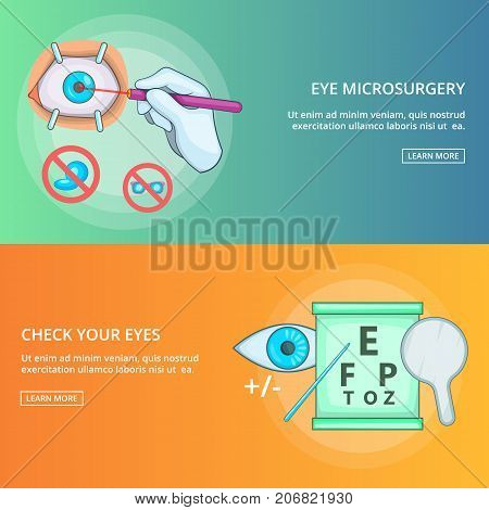 Eye microsurgery banner set template. Cartoon illustration of banner vector set template for any web design
