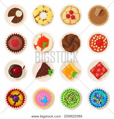 Dessert top view detailed icons set. Cartoon illustration of 16 dessert top view detailed vector icons for web
