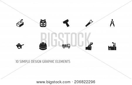 Set Of 10 Editable Construction Icons. Includes Symbols Such As Trolley, Divider, Spatula And More