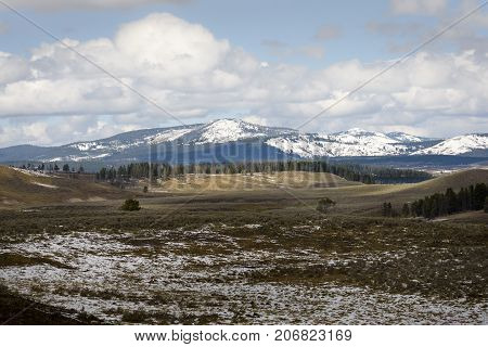 Majestic snow mountain at Hayden Valley on Yellowstone National Park
