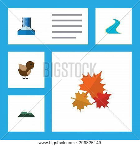 Flat Icon Ecology Set Of Peak, Tributary, Cascade And Other Vector Objects