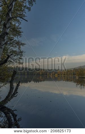 Blue Morning Near Kladska Pond In Autumn Time