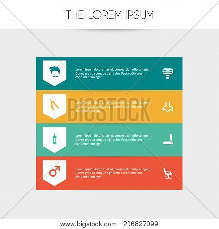 Set Of 8 Editable Tonsorial Artist Icons. Includes Symbols Such As Stubble, Man Sign, Sharp And More
