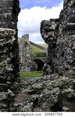 CORFE, WAREHAM, DORSET, UK - JULY 11: Remains of Corfe Castle on July 11, 2008 in Corfe, Dorset, UK