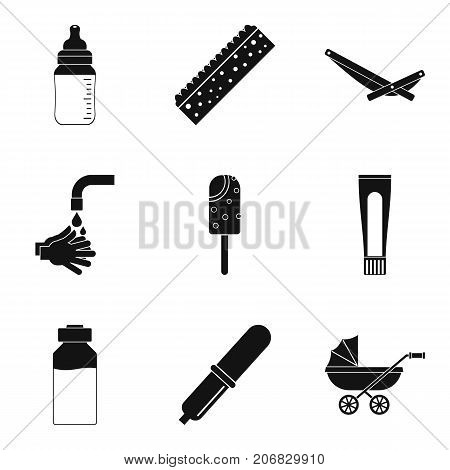 Childrens health icons set. Simple set of 9 childrens health vector icons for web isolated on white background