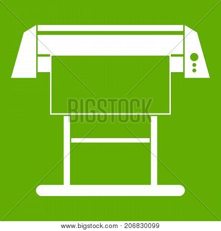 Large format inkjet printer icon white isolated on green background. Vector illustration