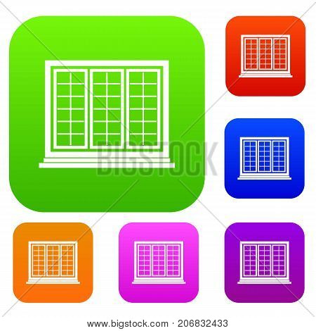 Wooden tricuspid window set icon color in flat style isolated on white. Collection sings vector illustration