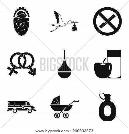 Birth of healthy child icons set. Simple set of 9 birth of healthy child vector icons for web isolated on white background