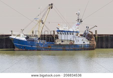 anchoring fishing boat near Buesum around Dithmarschen in Schleswig-Holstein