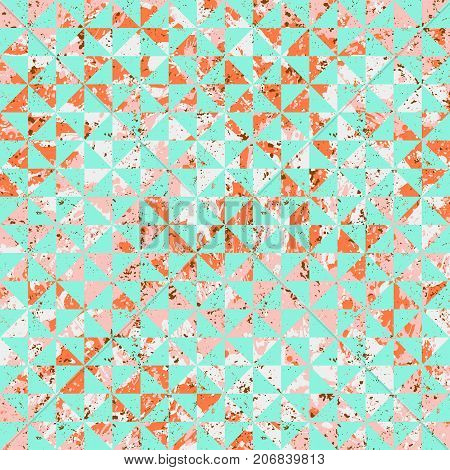 Small geometric abstract mosaic pattern with triangles and simple shapes in blue color for textile design and fashion. Abstract dynamic retro tiles background. Seamless grunge micro vector print