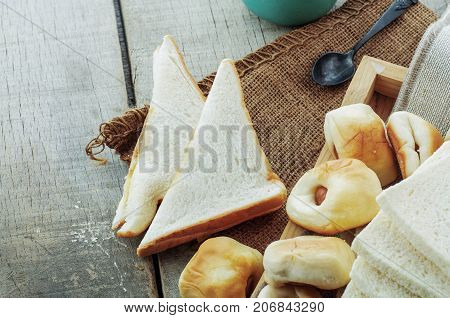 Many Breads On Wood Floors And Sackcloths.