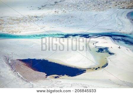 Amazing view of Balos Lagoon with magical turquoise waters, lagoons, tropical beaches of pure white sand and Gramvousa island on Crete, Greece
