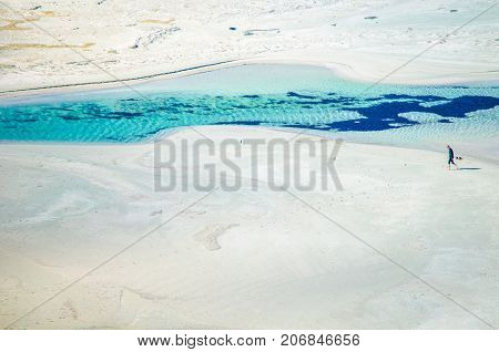 Amazing view of Balos Lagoon with magical turquoise waters, lagoons, tropical beaches of pure white sand and Gramvousa island on Crete, Greece