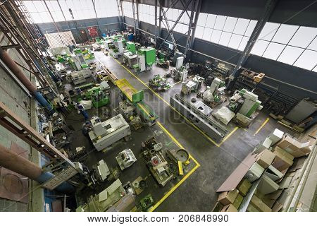 A factory producing grinding and milling machines. View from above.