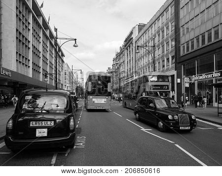 People In Oxford Street In London Black And White