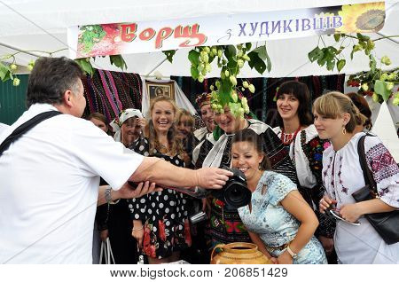 Borschiv - Ternopil - Ukraine - September 8 2013. Ukrainian folk holiday Borschevsk black embroidery and borscht