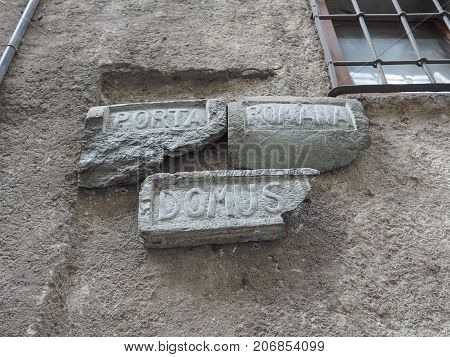 Ancient Roman Road Sign In Donnas