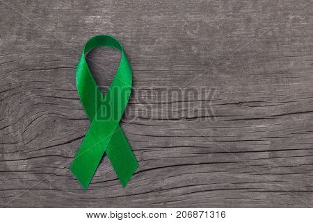 Lime Green ribbon for Lymphoma Cancer and mental health awareness raising support and help patient living with illness