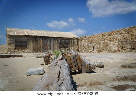 oak beams at the beach in chania greece