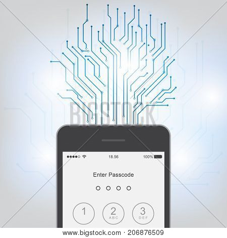 Enter password on Mobile Application Interface Sign in page on smartphone screen. Mobile account. Modern concept for web banners web sites infographics. Creative flat design vector illustration