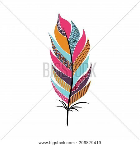 Large wide fluffy feather with geometric patterns dotted and zagzag