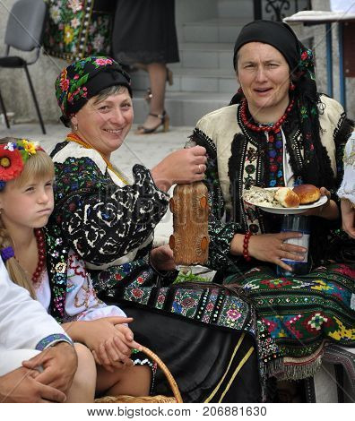 Borschiv - Ternopil - Ukraine - September 8 2013. Ukrainian folk holiday Borschevsk black embroidery and borscht