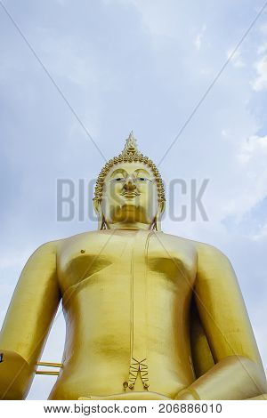 The big golden Buddha statue in Muang temple, Ang Thong, Thailand.
