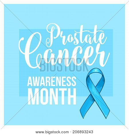 Prostate cancer awareness month banner, poster, template with hand drawn blue ribbon, sketch vector illustration. Hand drawn blue ribbon, prostate cancer awareness month campaign banner, poster, card