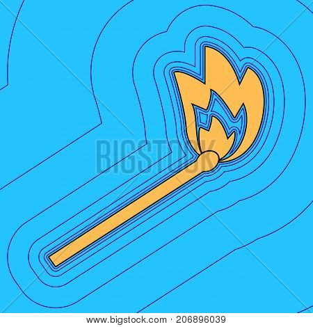 Match sign illustration. Vector. Sand color icon with black contour and equidistant blue contours like field at sky blue background. Like waves on map - island in ocean or sea.