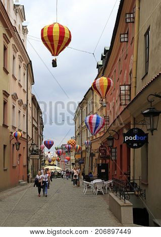 People Are Walking By The Old Town In Lublin, Poland