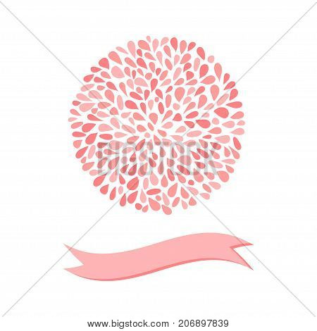 Pink blossom flower card template. Stock vector illustration of a blooming rosette with many petals forming a circle isolated on white background.