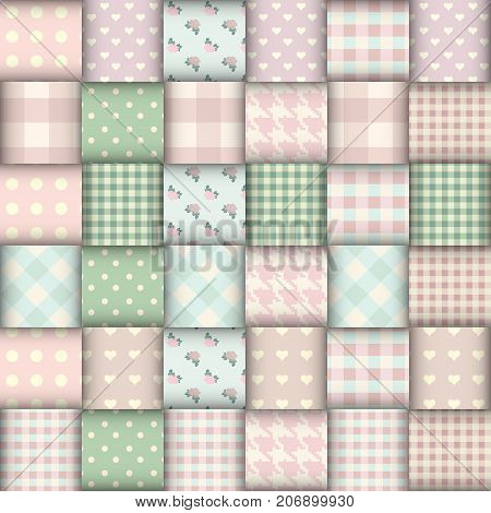Imitation of geometric patchwork pattern. Interweaving ribbons. Seamless vector background.