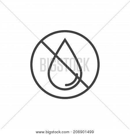 No water drop line icon, outline vector sign, linear style pictogram isolated on white. Water drop forbidden symbol, logo illustration. Editable stroke