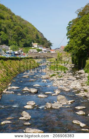 LYNMOUTH, DEVON, ENGLAND, UK-MAY 10TH 2017: Beautiful spring sunshine and clear blue skies were enjoyed by visitors to Lynmouth, Devon, on Wednesday 10th May 2017